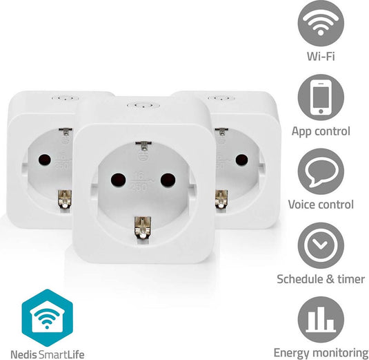 Nedis smartlife slimme stekker – wifi – 3680w – geaard – 3 stuks – wit