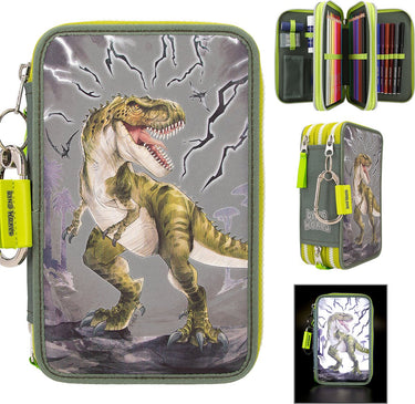 Depesche - dino world gevulde 3-vaks etui - reflector