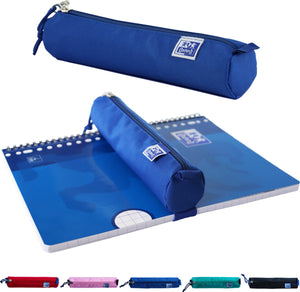 Oxford etui - blauw met elastiek - ronde pennenetui 22cm - etui jongens - etui meisjes
