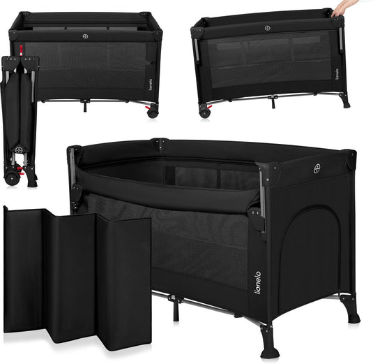 Lionelo ellen reisbedje 3 in 1 – aanschuifbedje, baby- peuterbed - co-sleeper -– campingbed – 2 matrasposities – opvouwbaar – wieltjes met rem – inclusief draagtas – tot 15 kg