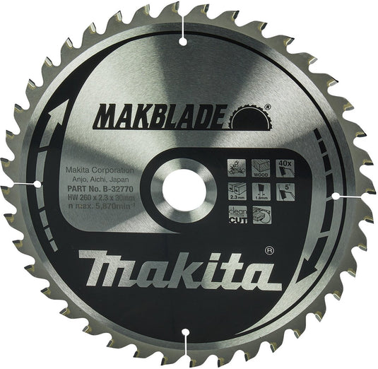 Makita accessoires makita afkortzaagblad voor hout | makblade | ø 260mm asgat 30mm 40t - b-32770