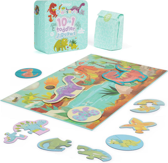 Boppi stoere dino's puzzel (set) - 10 varianten - speciaal voor peuters - gemaakt van recycled karton