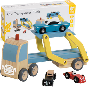 Lobbes speelgoed bv classic world houten transporter met 3 auto's
