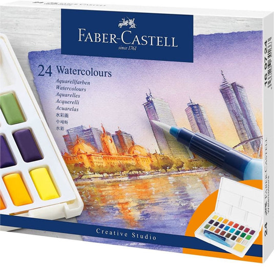 Faber-castell waterverf set - box met napjes - afneembaar palet - 24 kleuren - fc-169724