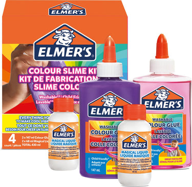 Elmer's kleurslijmpakket | slijmmaterialen bevatten uitwasbare kleur-pva-lijm | diverse kleuren | met tovervloeistof slijmactivator | 4-delig slime pakket