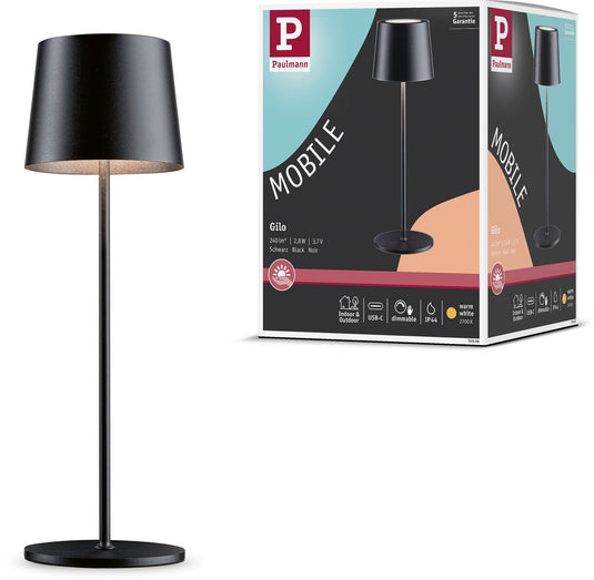 Paulmann acculamp gilo ip44 dimbaar 2700k zwart mat