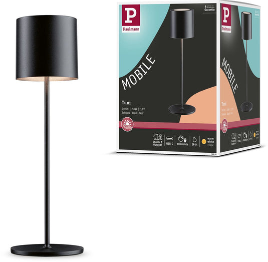 Paulmann acculamp tuni ip44 dimbaar 2700k zwart mat