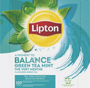 Lipton feel good selection green tea mint - 100 theezakjes - groene thee munt - grootverpakking - 1 doos
