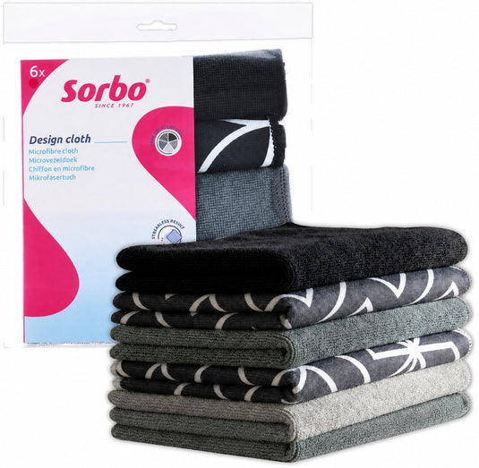 Sorbo grijs zwart – microvezeldoeken – 6 stuks – streeploos vetvrij – droog en vochtig gebruik