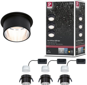Paulmann led-inbouwlamp 3-step-dim gil coin basisset ip44 rond 68 mm coin 3x6w 3x470lm 230v dimbaar 2700k zwart mat, staal geborsteld