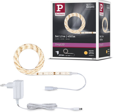 Paulmann simpled led strip 1,5 meter warm wit 3000k - plug play set - 5w - 300 lm m - 60 leds m - voor binnen - gecoat