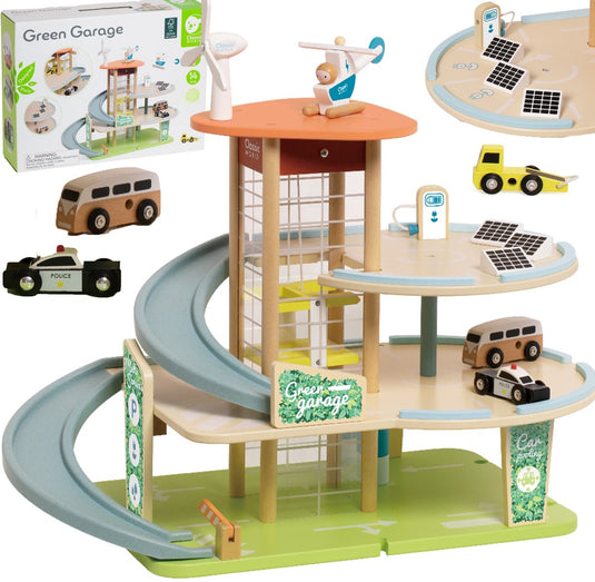 Classic world houten speelgoed garage duurzaam met accessoires 19-delig.
