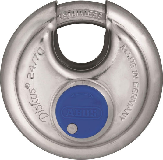 Abus discushangslot - 70mm - rvs - met blauwe beschermkap (verpakt in blister)