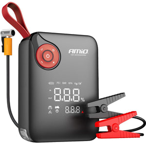 Amio portable mini 4-in-1 jump starter – powerbank 12v 600a met air compressor en led zaklamp – draagbare startbooster auto – smart battery booster