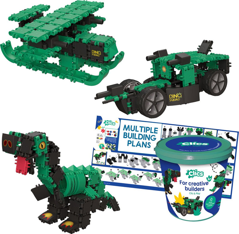 Afbeelding laden in galerijviewer, Clics dino world 6-in-1 bouwblokken– duurzaam speelgoed gemaakt van gerecycleerde kunststof- bouwset 6 in 1 - speelgoed 4,5,6,7,8 jaar jongens en meisjes- educatief speelgoed- montessori speelgoed- constructie speelgoed
