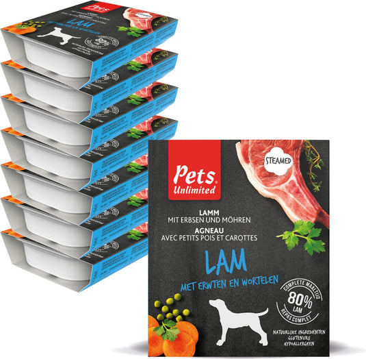 Pets unlimited - honden natvoer - lam - gestoomde maaltijd - 7 bakjes x 395g