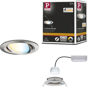 Paulmann led-inbouwlamp smart home zigbee 3.0 nova plus coin zwenkbaar rond 84 mm 50° coin 6w 470lm 230v dimbaar tunable white staal geborsteld