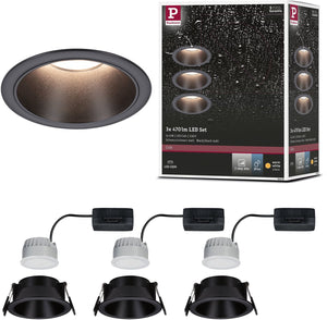 Paulmann led-inbouwlamp 3-step-dim cole coin set van 3 ip44 rond 88 mm coin 3x6w 3x470lm 230v dimbaar 2700k zwart