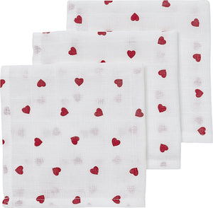 Meyco baby sweet heart monddoekjes - 3-pack - hydrofiel - red - 30x30cm