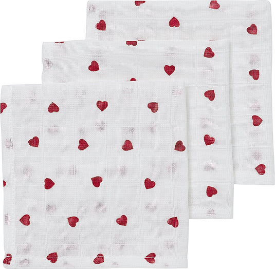 Meyco baby sweet heart monddoekjes - 3-pack - hydrofiel - red - 30x30cm