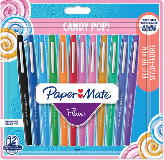 Paper mate flair-viltstiften | medium punt (0,7 mm) | diverse candy pop-kleuren | 12 stuks