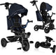 Lionelo kori - driewieler - kinderfiets 2 in 1 - tot 5 jaar - vanaf 9 maand - zeer licht - opvouwbaar - tot 25kg - draaibare zitting - verstelbare duwstang - veilige 3-punts gordel - vrije wiel en stuur - verstelbaar luifel met venster - blauw
