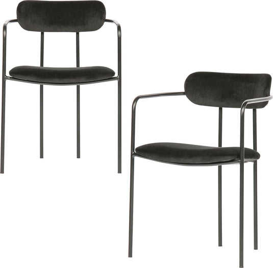 Woood ivy eetkamerstoelen - fluweel - zwart - set van 2