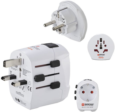 Hama skross by reisstekker - world travel pro - eur (type e,f) naar world - incl. world naar eur - 2x usb-a - wit
