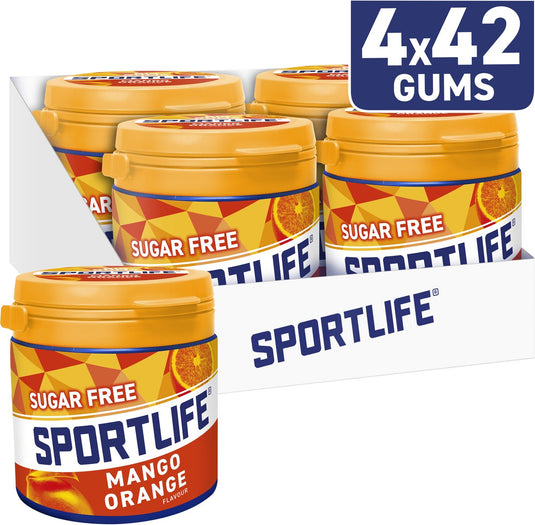 Sportlife kauwgom mango orange pot - tropische frisse kauwgom - 4x99g