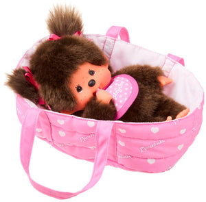 Monchhichi pluche pop met draagmand - 20 cm - schattig speelgoed.