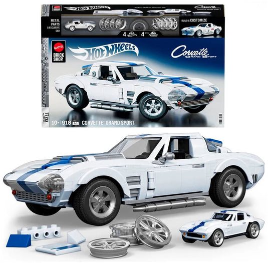 Mattel brick shop hot wheels elite serie - corvette grand sport - bouwspeelgoed - 918 onderdelen