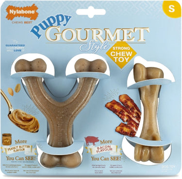 Nylabone puppy gourmet twin pack - hondenspeelgoed - pindakaas bacon small