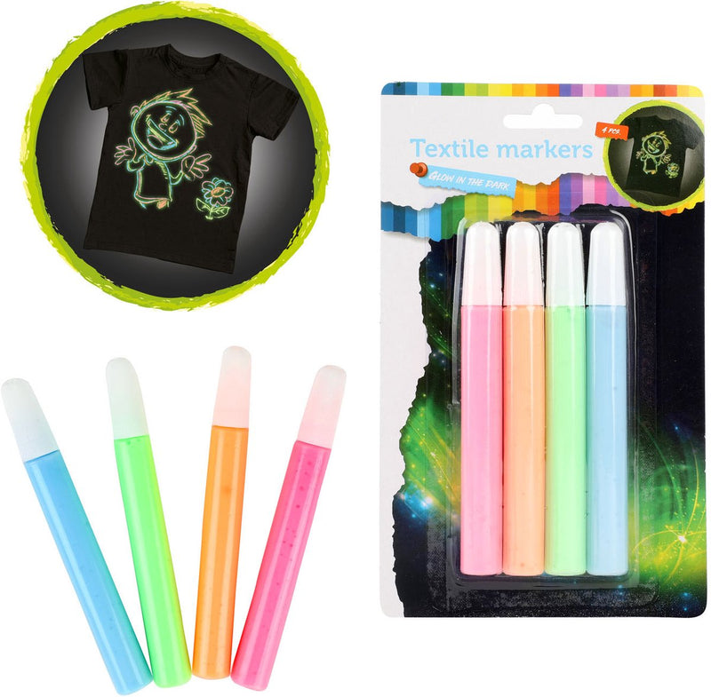 Chargez l'image dans la visionneuse de la galerie, Toi-toys knijp textielstiften glow in the dark, 4st.
