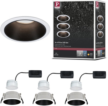 Paulmann led-inbouwlamp 3-step-dim cole coin set van 3 ip44 rond 88 mm coin 3x6w 3x470lm 230v dimbaar 2700k wit, zwart mat