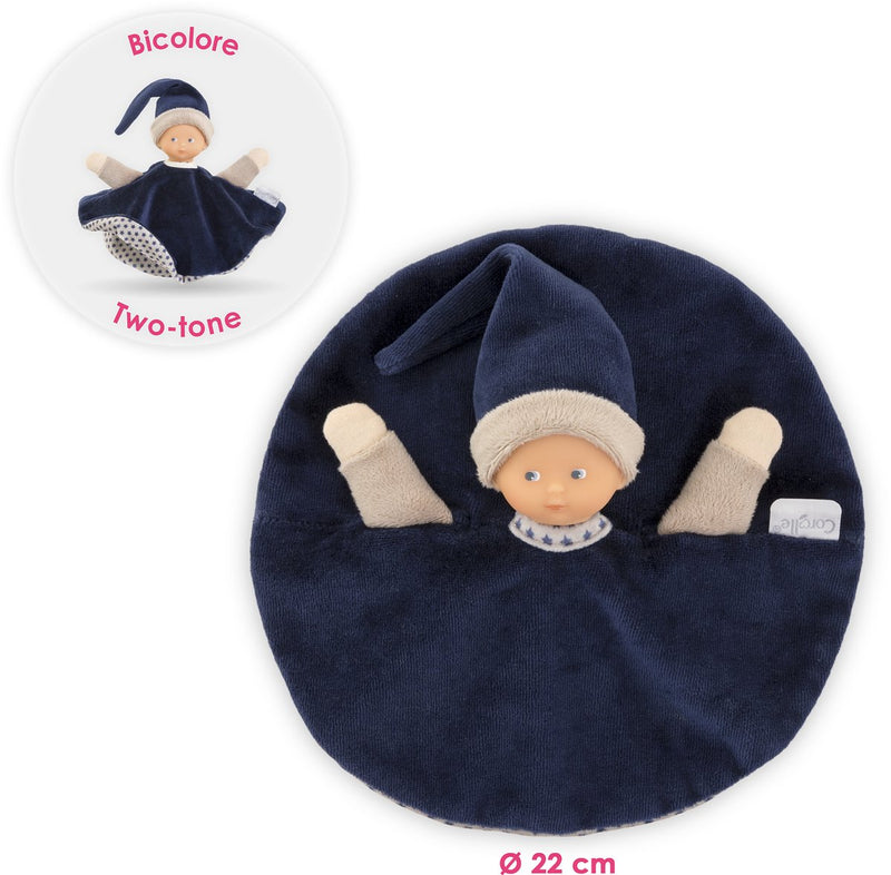 Afbeelding laden in galerijviewer, Corolle knuffeldoek - marineblauw babydoekje 17cm - zacht speelgoed.
