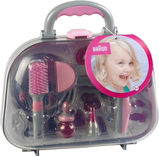 Klein toys braun kapsalon met haardroger - incl. stylingaccessoires en ventilator met koude-lucht-mechanisme - roze grijs