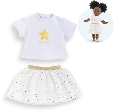 Corolle poppenkleding set topje en rok ivoor goud 36cm poppen.