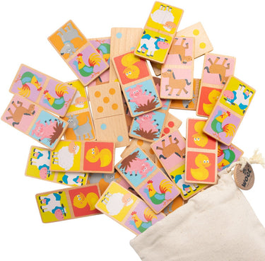 Woet ® houten domino spel met dieren - spelletjes voor kinderen - fsc - inclusief opbergzak - educatief speelgoed - vanaf 2 jaar