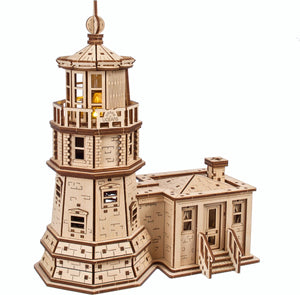 Ugears houten 3d model - split rock vuurtoren met licht