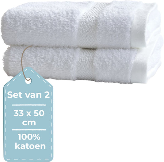 Hush. living hush living - gastendoek - set van 2 - 33×50 cm - 100% katoen - zware kwaliteit 500g m2 - stijlvol boord en ophanglus - wit
