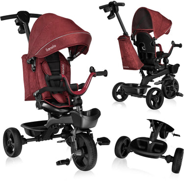 Lionelo kori - driewieler - kinderfiets 2 in 1 - tot 5 jaar - vanaf 9 maand - zeer licht - opvouwbaar - tot 25kg - draaibare zitting - verstelbare duwstang - veilige 3-punts gordel - vrije wiel en stuur - verstelbaar luifel met venster - rood