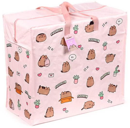 Puckator grote boodschappentas met rits waszak opbergtas - pusheen the cat planten - 48x55x28cm