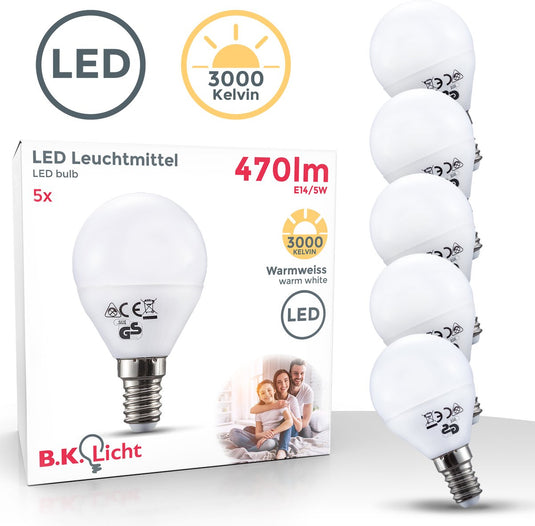 B.k.licht - e14 led lichtbron - set van 5 - 5w - 3.000k warm wit licht - lampjes - led lamp - gloeilampen - reflectorlamp