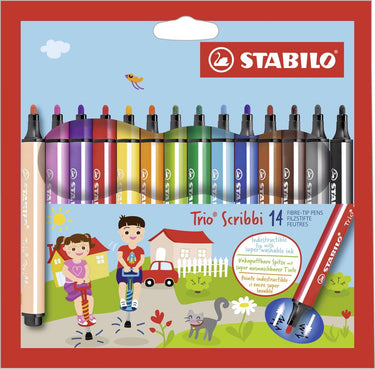 Stabilo trio scribbi - viltstift met meeverende punt - set 14 st.