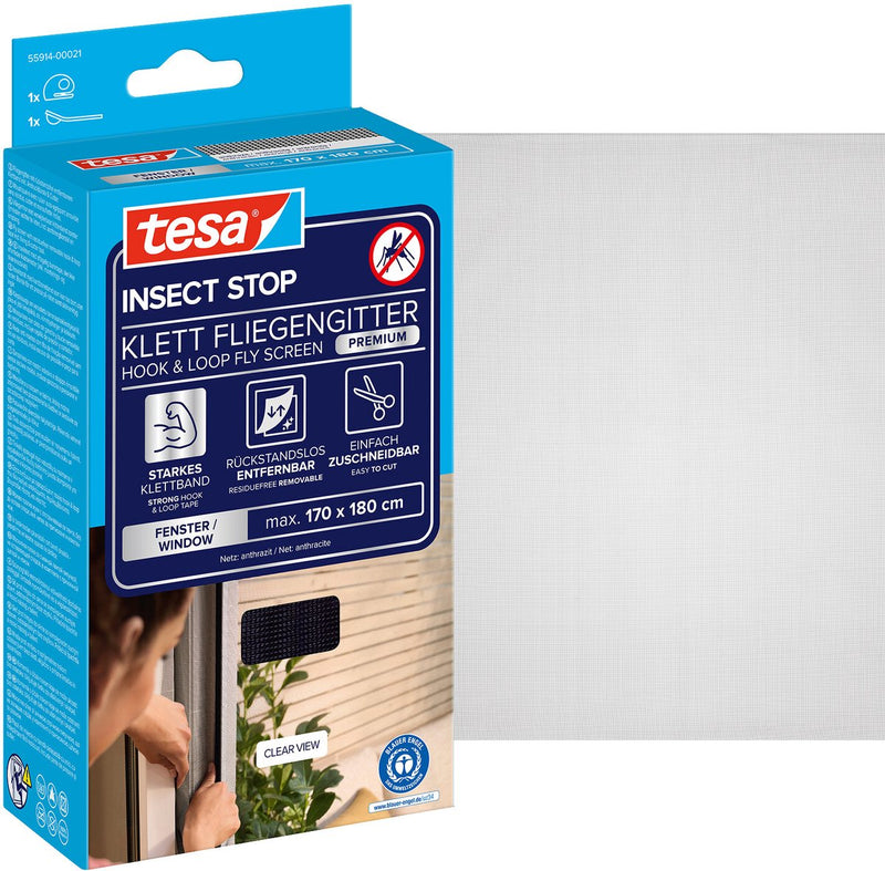 Chargez l'image dans la visionneuse de la galerie, Tesa insect stop h l fly screen premium for windows - hor met sterke klittenband, verwijderbaar zonder resten, op maat snijden - 170 x 180 cm - antraciet (transparant)
