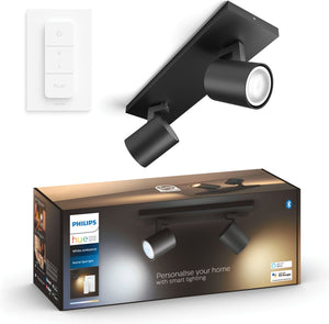 Philips hue runner opbouwspot - warm tot koelwit licht - 2-spots - zwart - 1 dimmer switch