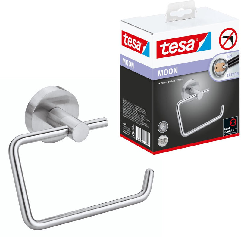 Afbeelding laden in galerijviewer, Tesa toiletrolhouder moon roestvrijstalen look zelfklevend zonder boren – 53x140x99mm
