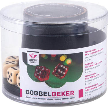 Engelhart pokerbeker met deksel - zwart leder - 9 cm diameter - in verpakking -