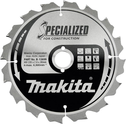 Makita cirkelzaagblad voor hout | specialized | ø 235mm asgat 30mm 16t - b-13699