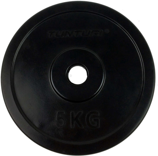 Tunturi halterschijf - halter gewichten - 1x 5 kg - 30mm - rubber - incl. gratis fitness app